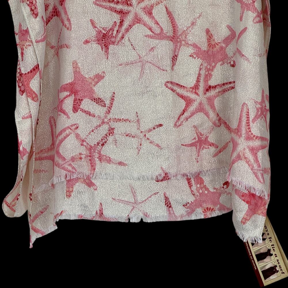 Indigo Soul Starfish Scarf Wrap Pink Beige Metallic Lightweight Beach Coverup - Picture 2 of 5